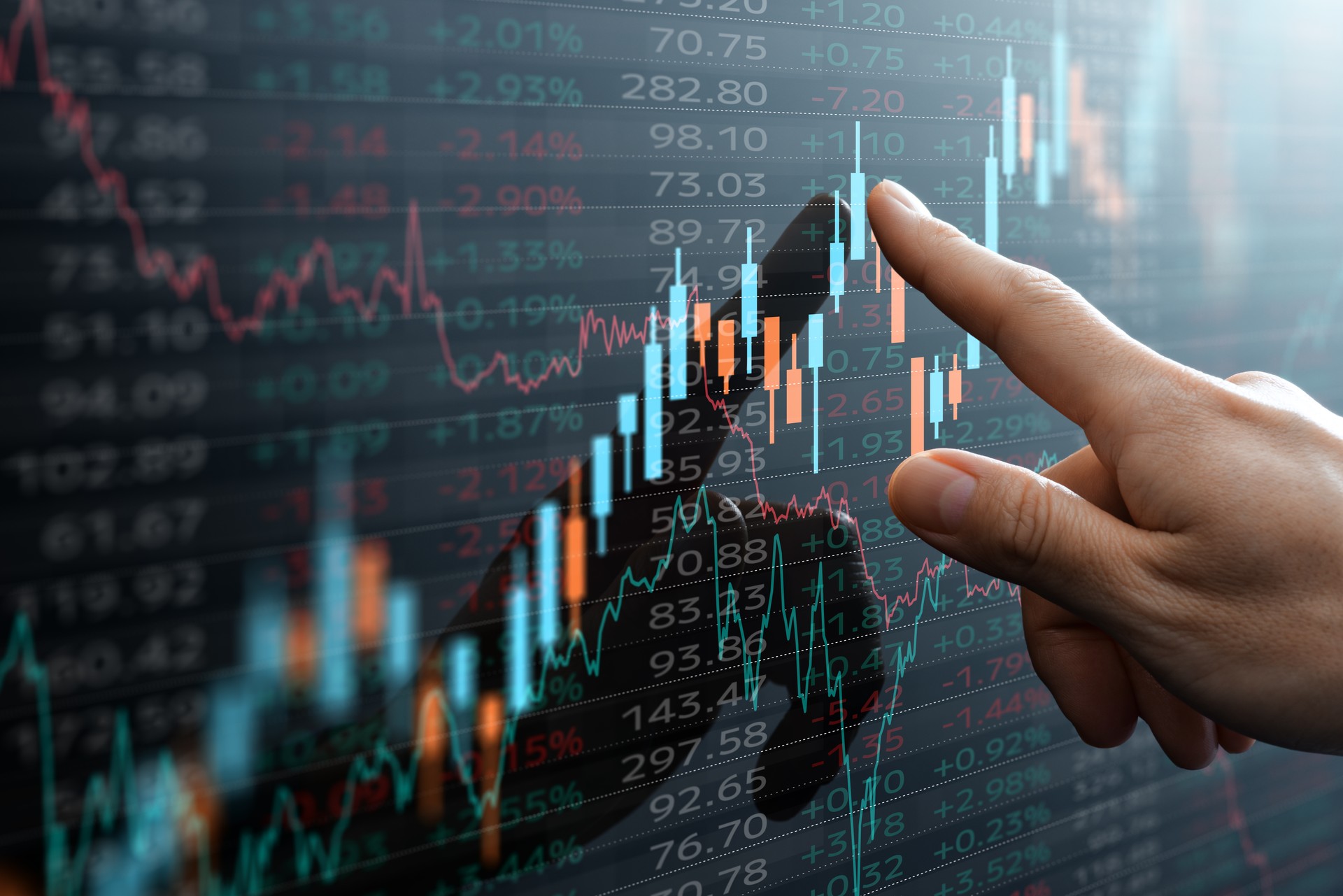 Candlestick chart and data of financial market.